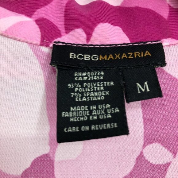 BCBGMaxAzria Pink Abstract Camo Shortsleeve 1/4 Button Midi Dress w/ belt M - Picture 6 of 16